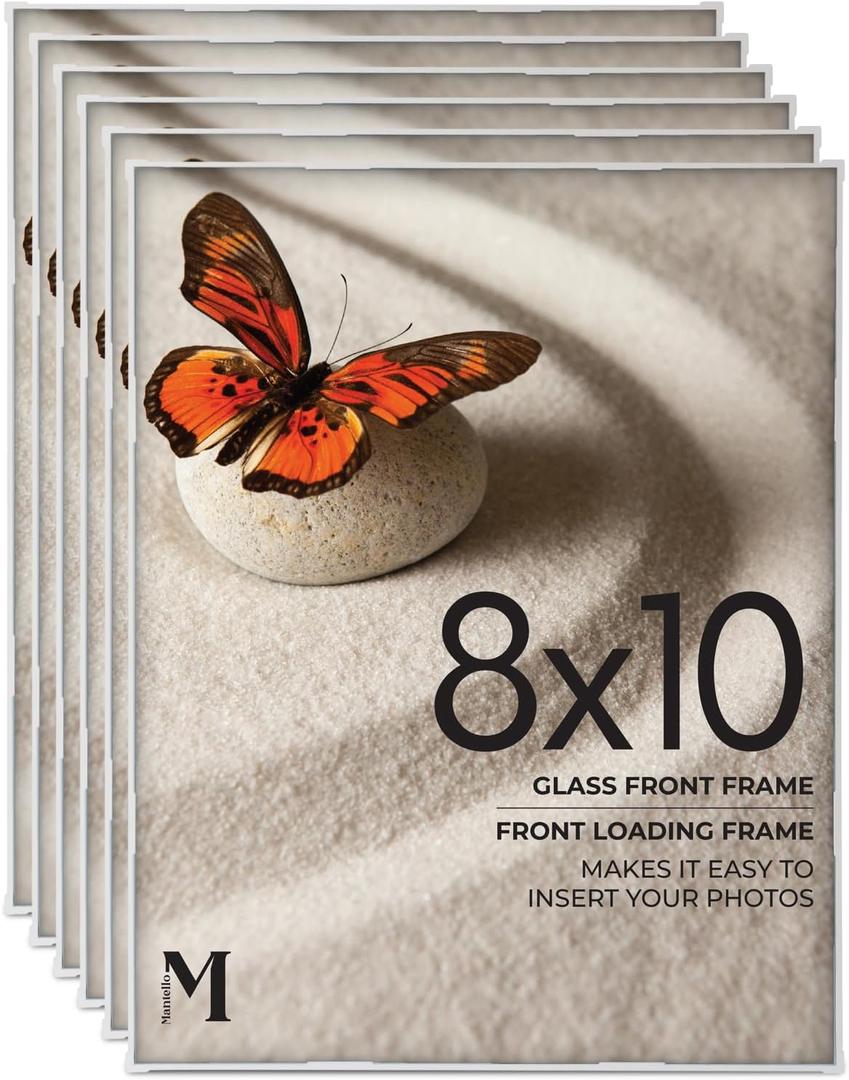 MANTELLO ESSENTIALS 8 x 10 Photo Frame Set, 8 x 10 White Picture Frames, Front Loading Picture Frames 8x10, Set of 6
