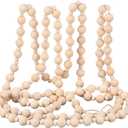 10.5 Feet Christmas Wooden Beads Garland Christmas Tree Wood Bead Garland Vintage Rustic Farmhouse Round Craft Boho Ornaments for Xmas Tiered Tray Prayer Decoration Supplies(Wood Color)
