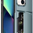 for iPhone 13 Case with Card Holder [Max 5 Cards] Heavy Duty Protective Shockproof Case Dual Layer Hidden Sliding Card Slot Wallet Case for iPhone 13 Phone Case Women&Men 6.1'' (Blue)