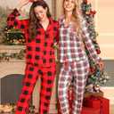 Senert Pajamas Set For Women Long Sleeve Sleepwear with Pockets Soft Button Down Shirt Long Pants Pj Lounge Sets (Red White, Small)