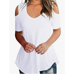 ASHER FASHION Womens Casual T Shirt Short Sleeve Cold Shoulder Tunic Tops Loose Blouse Shirts,M