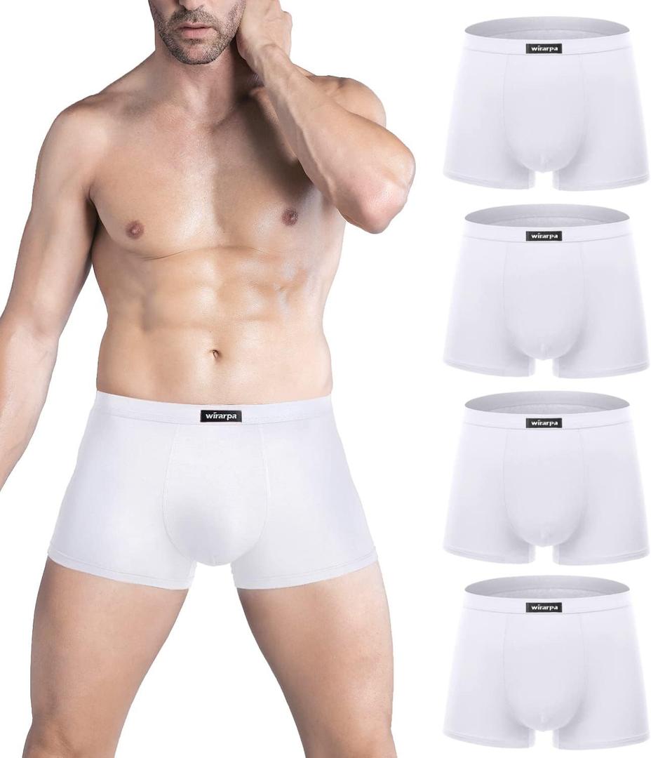 wirarpa Men's Breathable Modal Microfiber Trunks Underwear Covered Band Multipack (White, Small-4 Pack)
