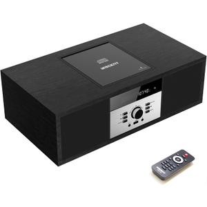 Nostalgic Bluetooth Stereo System for Home, WISCENT Vintage Micro HiFi Systems CD Player,with Bluetooth Audio Streaming,FM Radio,USB Port,Aux-in,Earphone Port (Black CD Player)