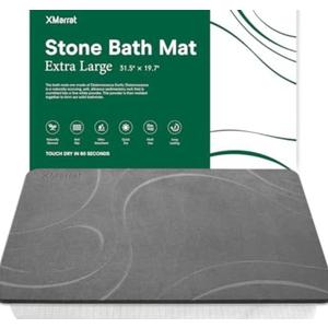 FEEGOO Large Stone Bath Mat, Super Absorbent Diatomaceous Earth Bath Mat Large, Quick Drying Non-Slip Diatomite Stone Bath Mats for Bathroom, Easy to Clean (Dark Grey, Extra Large 31.5" x 19.7")