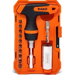 RAK Universal Socket Tool - Birthday Gifts for Men - Set of 15, 1/4-to-3/4-inch Wrench Grip, T-Handle Ratchet Driver, 10 Screwdriver Bits - Gifts for men, Husband, Handyman