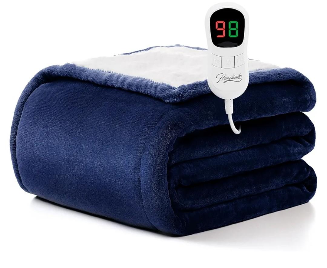 Homemate Heated Blanket Electric Throw - 50"x60" Heating Blanket Throw 1/2/4/6/8 Hours Auto-Off 10 Heat Level Over-Heat Protection Flannel Sherpa ETL Certification