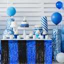 Oudain 2026 Graduation Party Decorations 2 Pack Blue and Black Wavy Metallic Tinsel Foil Fringe Table Skirts for Prom and Grad Party Birthday Decor Rectangle and Round Table Supplies