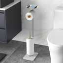 Toilet Paper Holder Stand for Bathroom Floor Standing Toilet Roll Dispenser Storages 4 Reserve Rolls, with Top Storage Shelf for Cell Phones, Wipe, Wallet and More(Marble Brush Nickel)