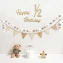 Happy 1/2 Birthday Banner Pre-Strung Pennant Felt Fabric Banner Flags and Pom Pom Garland, Party Hat for Half Birthday Decorations, Reusable Half Way to One Bunting Sign for Girl Boy 6 Months Party
