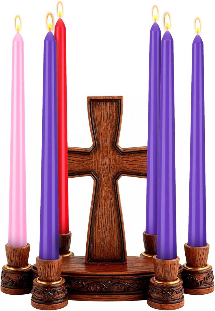 Nuanchu 6 Pcs Lenten Taper Candle Set Easter Holy Week Candle Purple Pink Red 10 Inch Lent Colorful Velas De for Easter Devotional Church Home Decoration Party Supplies, Wooden Holder Not Included
