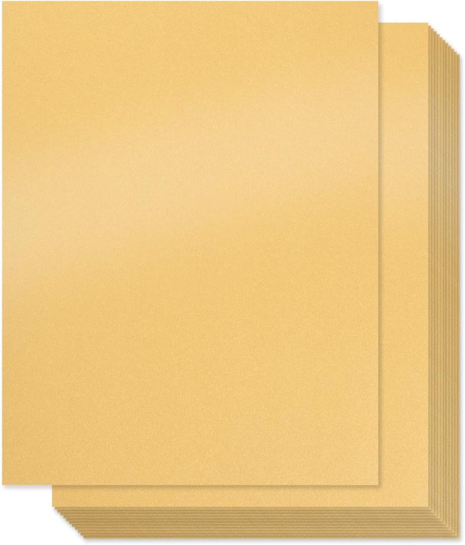 Gold Metallic Paper - 100-Pack Golden Shimmer Paper, Crafting Supplies,Ticket, Invitation, Stationery, Scrapbook Use, Printer Friendly, 80lb Text, 8.5 x 11 Inches