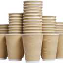 Hot Paper Cups_12 oz Disposable Insulated Corrugated Sleeve Ripple Wall Paper Cup 100 pcs,12oz Cups for DrinkHot Coffee Cups (Brown)