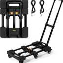 Folding Hand Truck, Dolly Cart with 6 Wheels (2 with Brake) & 2 Elastic Straps, 500 LB Heavy-Duty Trolly Cart for Moving, Luggage, Car Seat, Garden Plant, Camping,26" Max Extendable Plate,Black