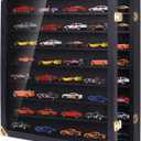 Giant Model Car Display Case with Wall Mounts,Display up to 80 Cars ,Model Hot Toy Cars Storage Organizer, 15.7 x 2.75 x 16.7 Inches, UV Protection Acrylic Glass Door, Gold Lock, Black