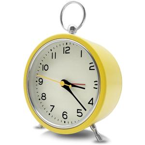 Rohome Small Alarm Clock with Night Light, Silent Quartz Movement, Non-Ticking, Decorative, Wall Hanging, for Bedside Table, Desk, Kitchen, Bedroom, Shelf, Nightstand, Office (Yellow)