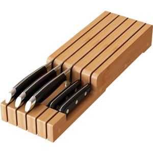 In-Drawer Knife Organizer Bamboo knife block, Drawer Knife Storage Steak Knife Holder Without Knives,Holds up to 5 Knives(Not Include)