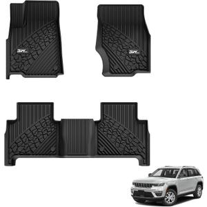 3W Floor Mats Fit for 2022-2025 Jeep Grand Cherokee (Non L or WK) TPE All Weather Custom Fit Floor Liner 1st and 2nd Row Full Set Car Mats, Black