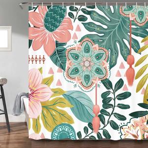 Torich Abstract Boho Floral Botanical Shower Curtain, Bohemian Mid Century Morden Teal Decor Bathroom Curtains, Waterproof Fabric Shower Curtains Set with Hooks 36X72