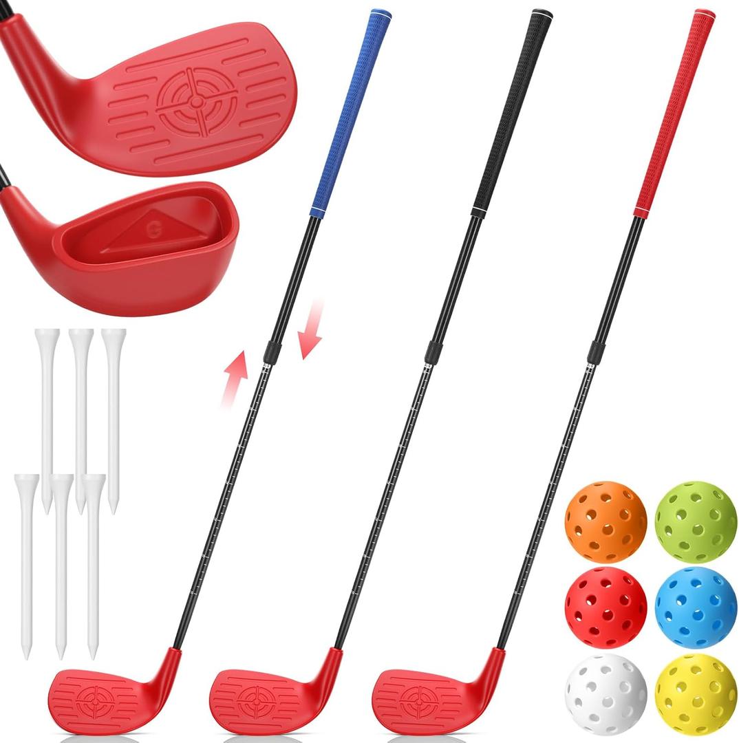 Realspring 3 Pack Golf Club Set Adjustable Golf Club for Backyard Game Plastic Chipping Clubs Hit Plastic Balls Outdoor Indoor Training Practice Gift(Right Hand)
