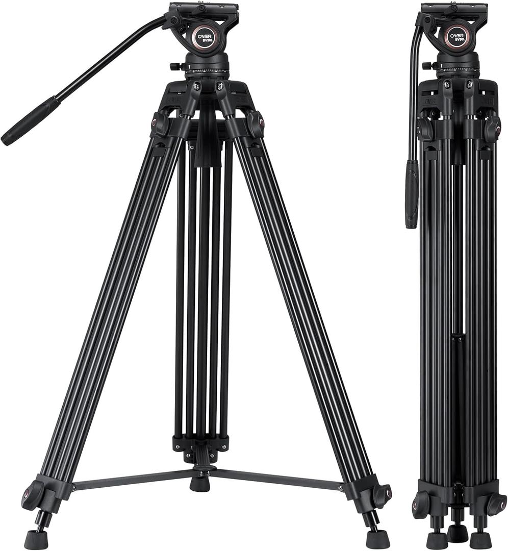 Cayer BV30L Video Tripod System, 72" Heavy Duty Aluminum Twin Tube Tripod with K3 Fluid Head, 75mm Flat Base, Max Load 13.2lbs, for DSLR Cameras, Camcorders, Includes 2 Quick Release Plates