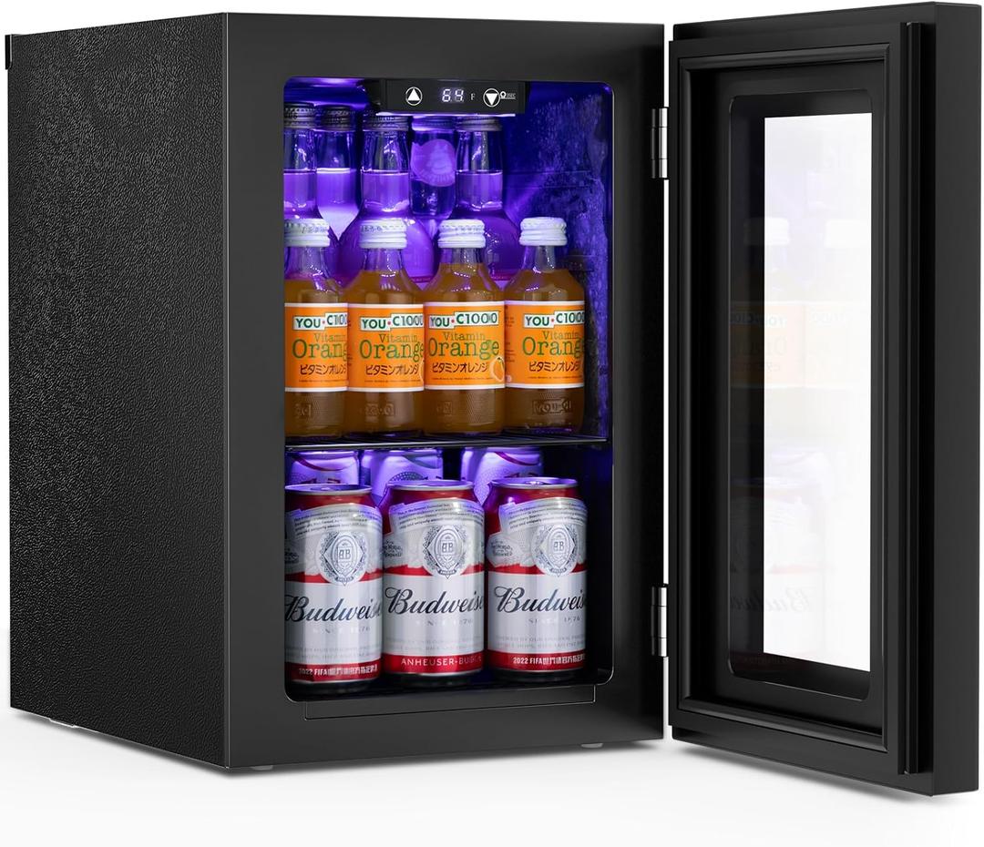Antarctic Star 18L Beverage Refrigerator Cooler 24Can, Mini Fridge with Quiet Compressor, LED Light,Freestanding Small Fridge with Electronic Temperature Control for Home and Bar(40-61 ) (0.6Cu.Ft, Black)
