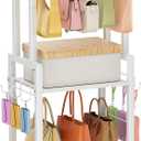 Tall Purse Organizer for Closet with 10 Purse Hanger & 6 Side Hooks,Floor-Standing Purse Rack Stand for Purse Storage,Narrow & High-Capacity Handbag Organizer,Multi-Purpose Purse Shelf for Small Place