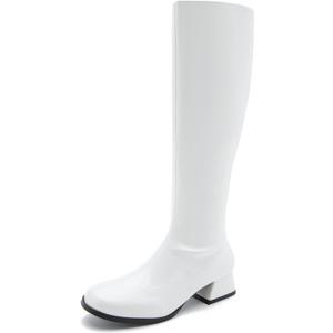 Enelauge Gogo Boots for Women Square Toe Chunky Knee High Boots Side Zipper Boot Disco Costumes Dress Party Boots (6.5)