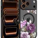 for iPhone 17 Pro Max Case, Black Floral Flower Pattern Case [Compatible with MagSafe] [Translucent Matte] Cute Slim Shockproof Protective Women Girls iPhone Case, Pink Purple Flower