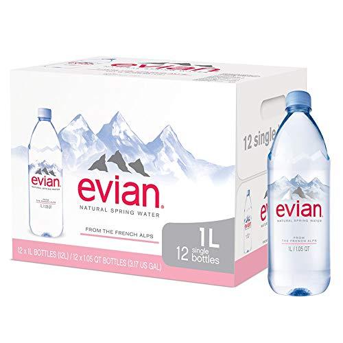 evian Natural Spring Water (One Case of 12 Individual Bottles, Each Bottle is 1 Liter) Naturally Filtered Spring Water in Large Bottles