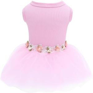 CuteBone Pink Tulle Skirt Dog Wedding Bridesmaid Dress for Puppy with Lace Trim at Waist - Comfortable, Stylish, and Perfect for Special Occasions HBQ01M, Medium, Pink