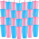 Honeydak 30 Pack Tumbler with Straw and Lid Bulk Cups for Gifts Water Bottle Iced Coffee Travel Mug Cup Reusable Plastic Tumblers for Party Birthdays 24-27 oz (Pink and Blue Color)