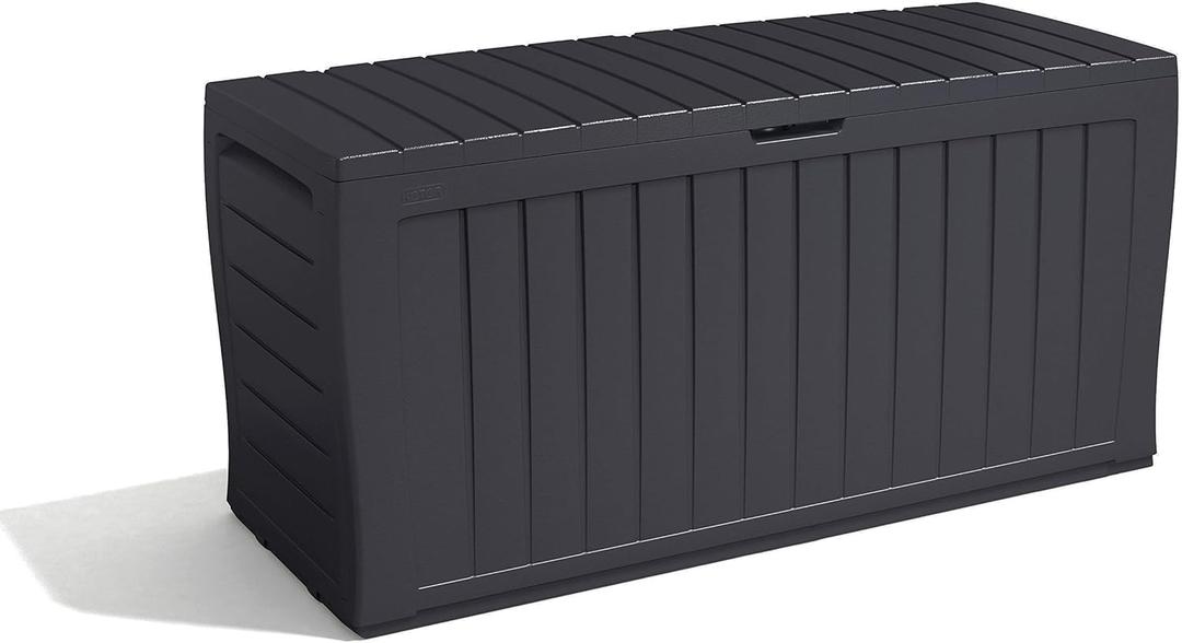 Keter Marvel+ 270L Outdoor 65% recycled Garden Furniture Storage Box Graphite Wood Panel Effect | Fade Free | All Weather Resistant | Safe and Secure | Zero Maintenance 