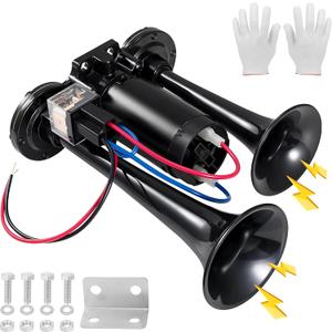 24V 600dB Super Loud Dual Trumpet Electric Train Air Horn Kit with Heavy-Duty Compressor  Waterproof Black Airhorn for Trucks, Motorcycles, SUVs, Pickups, Boats, ATVs & Off-Road Vehicles(Not for 12V)
