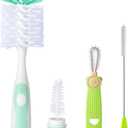 Baby Bottle Brush Set 4 in 1, Baby Bottle Cleaner, with 1P Nylon Bottle Brush, 1P Bottle Cap Brushes, 2P Straw Brushes, Bottle Brush with Nipple Cleaner and Suction Cup, BPA-Free(Green)