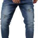 Woenzaia Mens Jeans Slim Fit Skinny Denim Stretch Tapered Jean Pants (Blue, L)