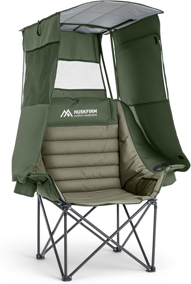 Huskfirm Camping Chair with Canopy Shade, Folding Chair with Canopy Green, Standard