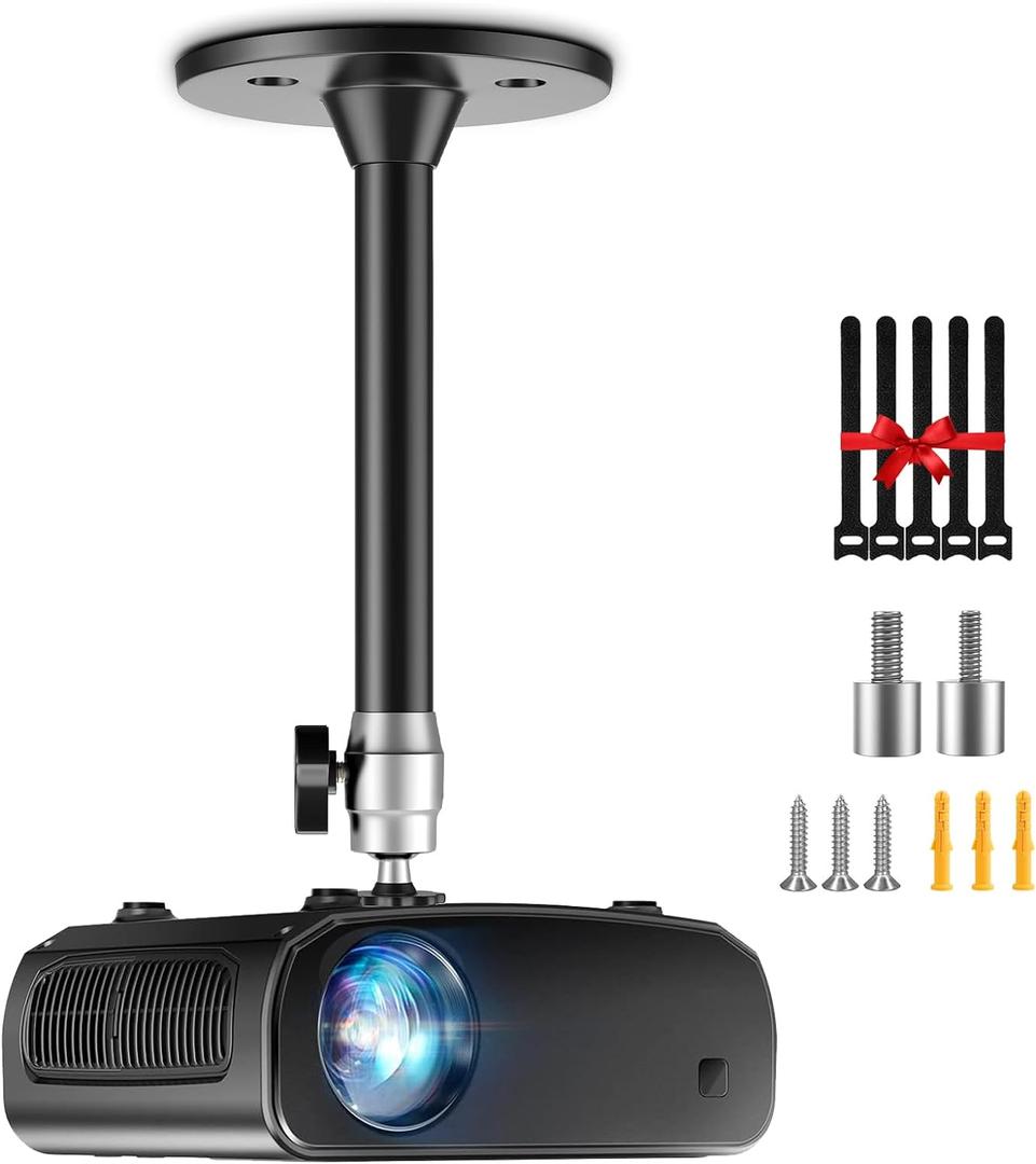Mini Ceiling Projector Mount Bracket- Adjustable Tilt&Swivel Hanging Projector Holder Wall Mount Hanger Rack Stand for Mini Projector with 2 Free Adapters, and Cable Ties, Black
