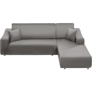 NAISI Couch Cover L Shape 2 Pieces Sofa Cover Soft Stretch Slipcovers with 2pcs Pillowcases Furniture Protector Sectional Couch Covers 3 Seater + 3 Seater(Silver Grey)