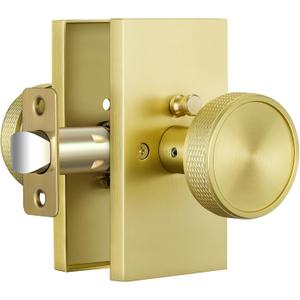 Zinc Alloy Heavy Duty Privacy Gold Door Knobs, 1 Pack Anti-Slip Modern Door Knobs Interior Rectangle, Door Knob with Lock for Bedroom, Bathroom