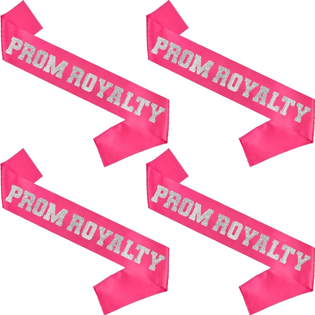 2 x 4 Pcs Prom Royalty Sashes 2026 Hot Pink with Silver Glitter Letter for School Cosplay Pageants Prom Party Dance Graduation Party Favors (Hot Pink + Silver)