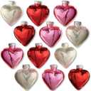 Lillian Vernon Shiny Glass Hearts Valentines Ornaments - 12 Piece Set, Blown Glass, Handcrafted Hanging Tree Decorations, Valentine's Day Holiday & Party Decor, 2" Tall Heart, Red, White & Pink