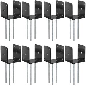 SPACEEUP 4x4 Concrete Post Base Anchor 8 Pcs, Deck Post Base Holder Ground Spike for Concrete, Decking Post Brackets for Pavilion Porch Handrail Railing, Heavy Duty Black Powder Coated