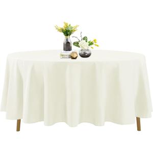 CV Linens Light Ivory Tablecloth - 108 Inches Round Table Cloth Stain Resistant, Washable Polyester Off White Tablecloth for Banquet, Dinner, Parties