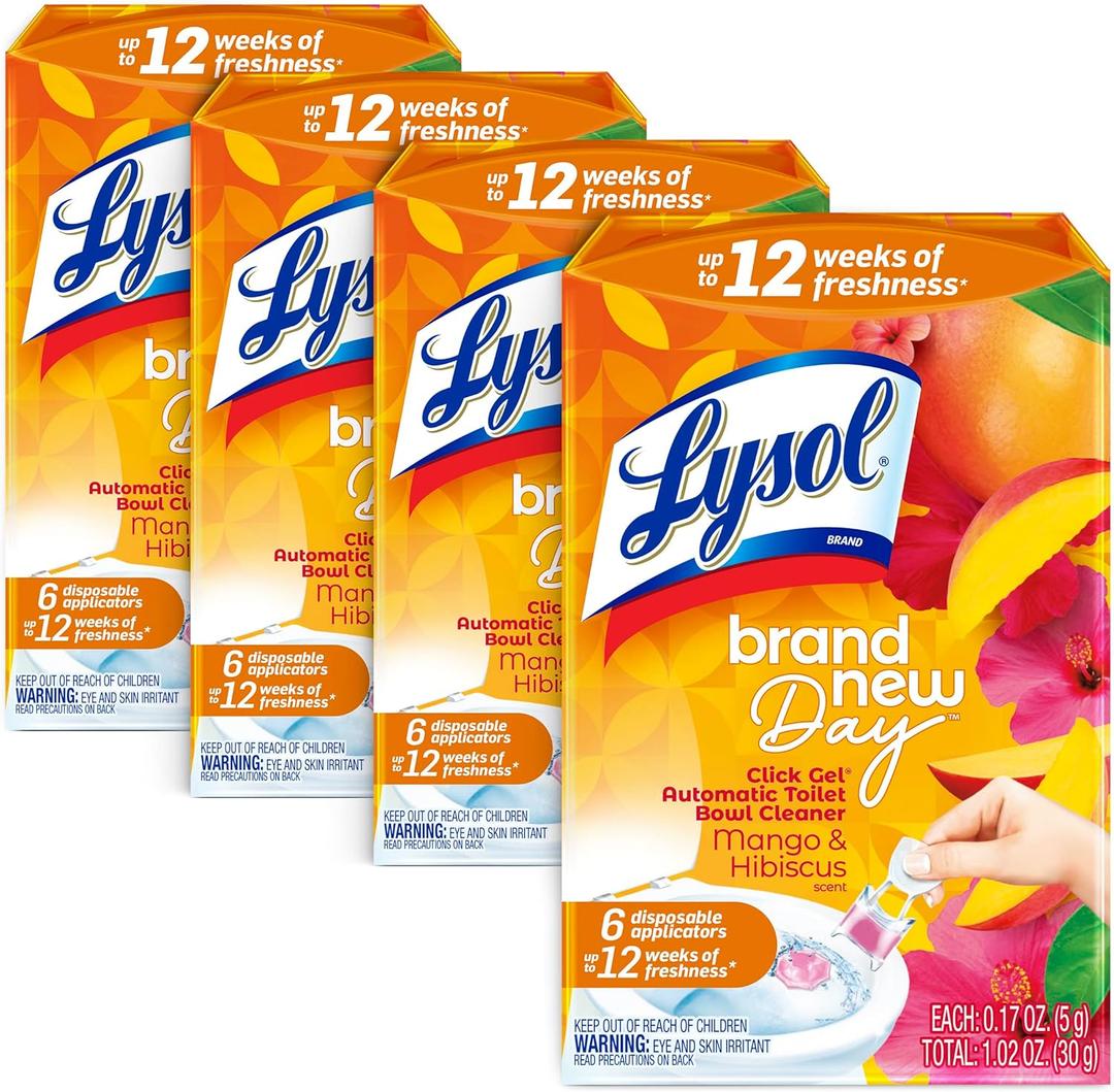 Lysol Click Gel Automatic Toilet Bowl Cleaner, Gel Toilet Bowl Cleaner, For Cleaning and Refreshing  Mango & Hibiscus, 6 applicators (Pack of 4, 24 Count Total)