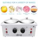 Professional Waxing Kit Wax Warmer Double Pot Wax Heater Machine for Hair Removal, Large Waxing Pot for Spa Salon Beauty Esthetician Home, with Adjustable Temperature Set, 50 Stick & 20 Collar(White)