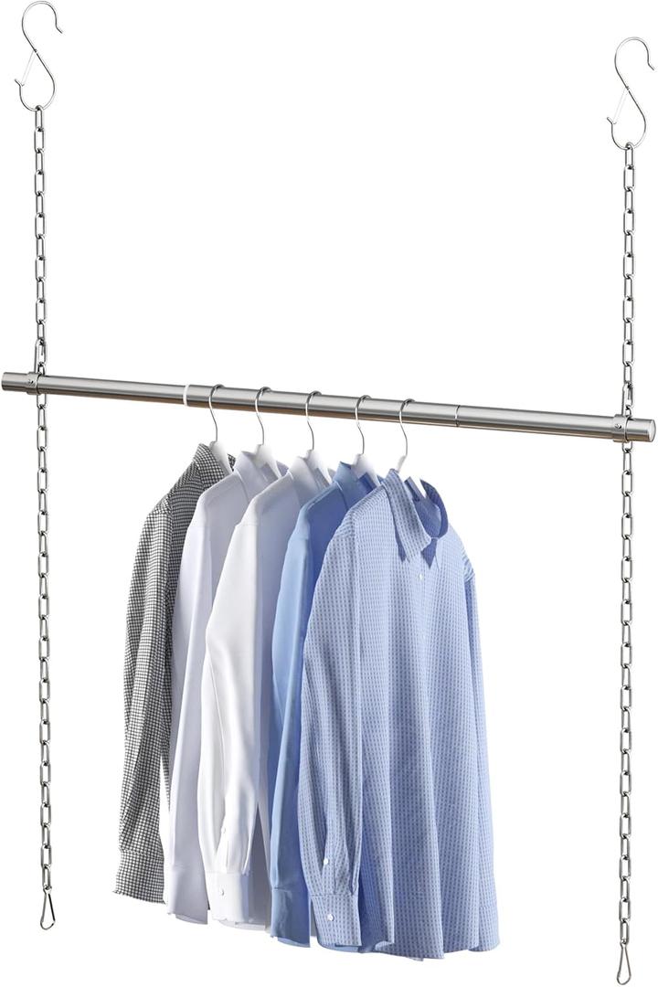 Closet Haing Rod, Adjustable Width and Height Closet Extender Hanging Rod, Space-Saving Clothes Hanging Bar, 30-40 Inches, 1 Pack