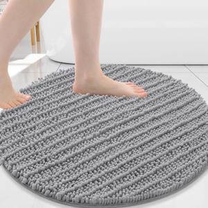 Arotive Round Bathroom Rugs 24x24, Extra Soft Thick Absorbent Shaggy Chenille Bath Rugs, Non-Slip Machine Wash Dry, Bath Mats for Bathroom Floor, Tub and Shower, Home Decor Accessories, Light Grey