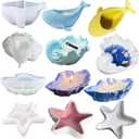 4PCS Starfish Tray Silicone Mold Candle Holder,Wave Shell,Large Conch,Whale Holder Resin Mold Ocean Epoxy Resin Molds for DIY Jewelry Tray Candle Holder (off-white)