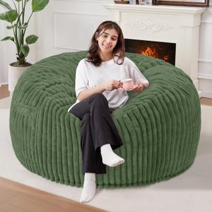 Homguava 3 FT Bean Bag Chair,3' Big Bean Bag, Large Bean Bag Chairs for Adults with Memory Foam Filled, Comfy Beanbag Chairs Soft Bean Bag Sofa with Dutch Corded Plush Cover-Green