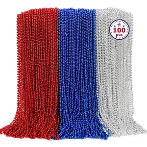 100PCS 4th of July Accessories, Independence Day Beads Necklace Bulk, Fourth of July Red Blue Silver Necklace Party Favors, Beads for Patriotic Parade Party Celebration Favors Decorations